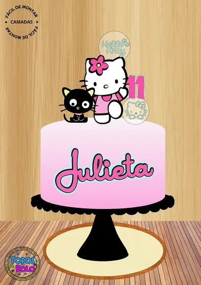 Arquivo de Corte Topo de Bolo Hello Kitty e Gatinho