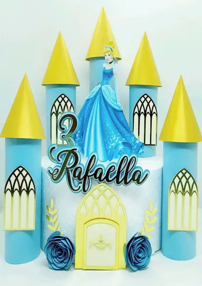 Arquivo de Corte Topo de Bolo Cinderela Castelo 3d