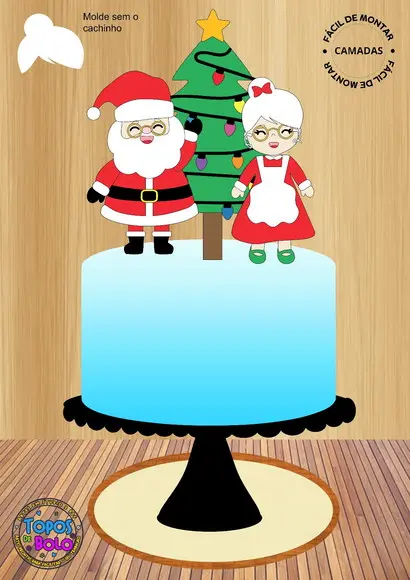 Arquivo de Corte Topo de Bolo Papai Noel e Mamãe Noel
