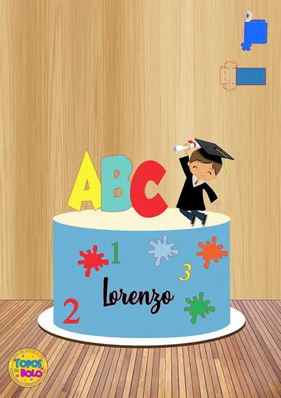 Topo de Bolo Formatura Abc Escolar Menino