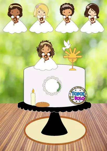 Topo de Bolo Primeira Comunhão Menina - Arquivo Digital