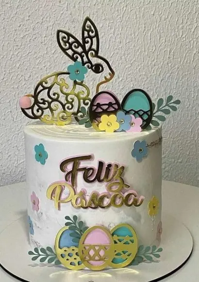 Arquivo de Corte Topo de Bolo Feliz Páscoa Coelho e Ovos