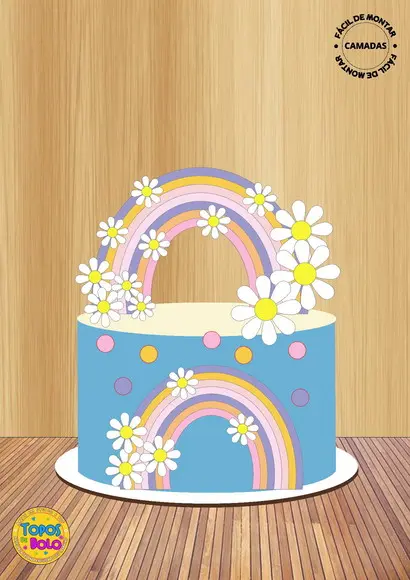 Arquivo de Corte Topo de Bolo Margarida e Arco Iris