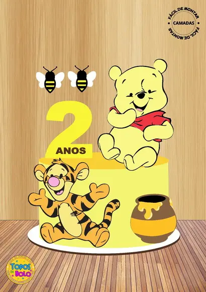 Arquivos de Corte Topo de Bolo Ursinho Pooh Camadas