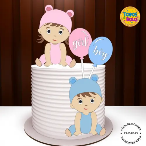 Arquivo de Corte Topo de Bolo Chá Revelação Baby Girl e Boy