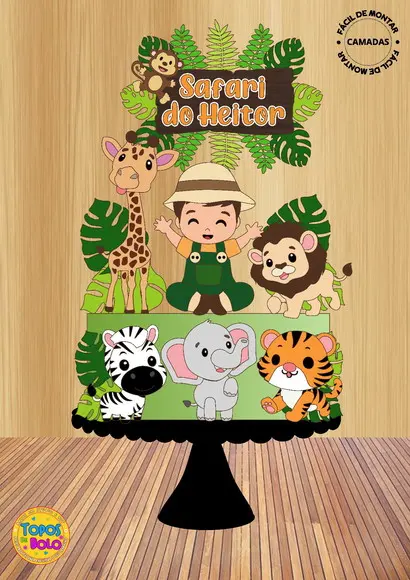 Arquivos de Corte Topo de Bolo Safari Menino Camadas 01