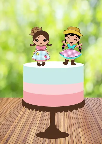Topo de Bolo Meninas Caipira - Arquivo Digital