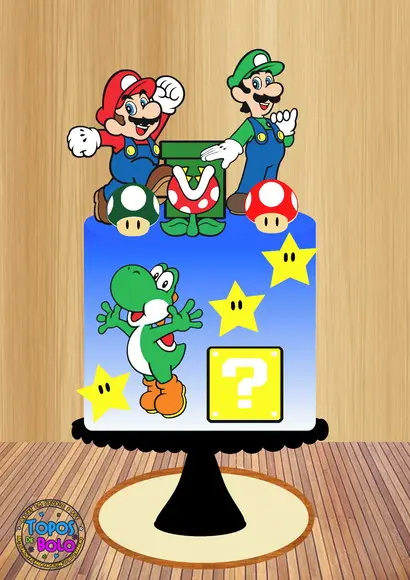 Arquivo de Corte Topo de Bolo Mario e Luigi Camadas