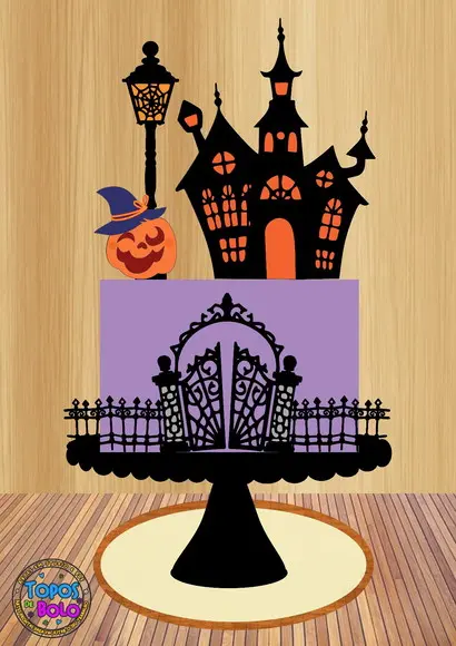Arquivo de Corte Topo de Bolo Halloween Portao e Castelo