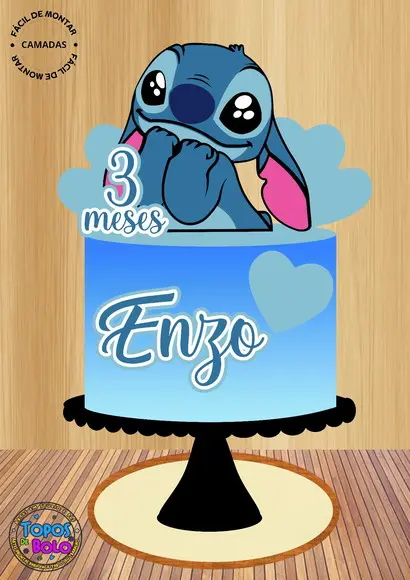 Arquivo de Corte Topo de Bolo Stitch Apaixonado