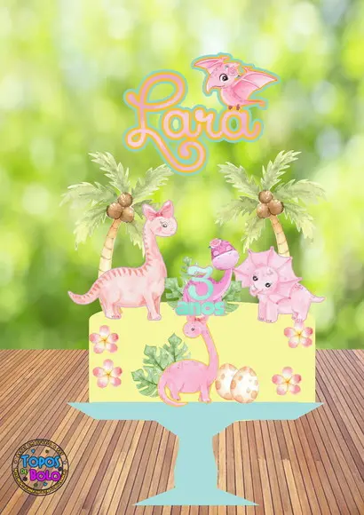 Arquivo de Corte Topo de Bolo Dino Rosa Meninas