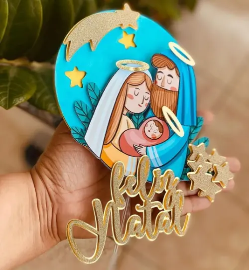 Arquivo de Corte Topo de Bolo Feliz Natal Presepio