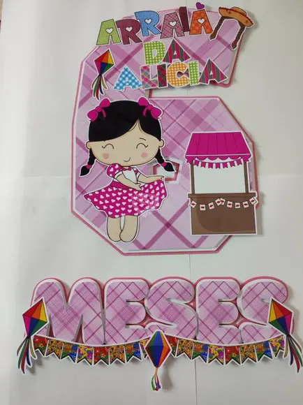Arquivo de Corte Topo de Bolo Arraia Rosa Menina