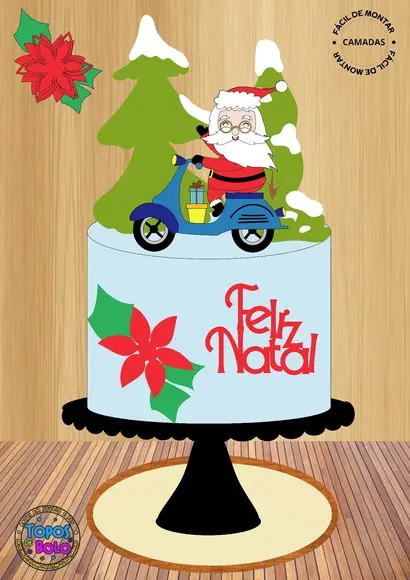 Arquivo de Corte Topo de Bolo Papai Noel Moto