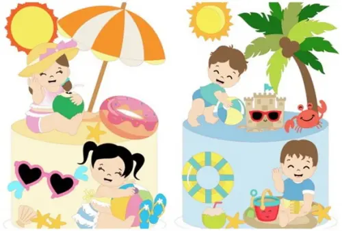 Arquivo de Corte Topo de Bolo Kit Meninas e Meninos Praia