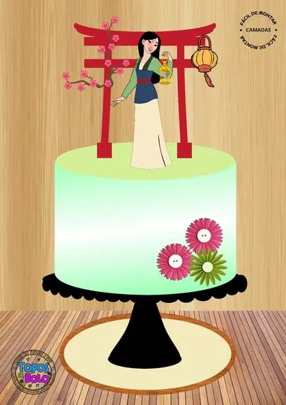 Arquivo de Corte Topo de Bolo Mulan Flor