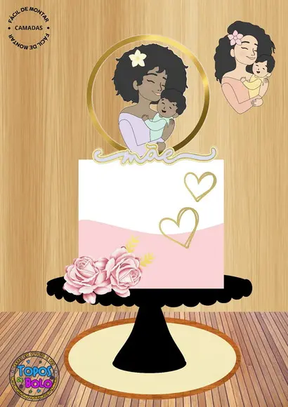 Arquivo de Corte Topo de Bolo Mãe e Bebê Afro