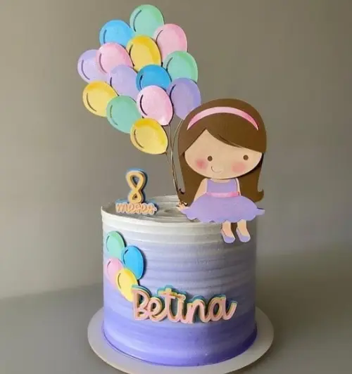 Arquivo de Corte Topo de Bolo Menina Sentada Balão