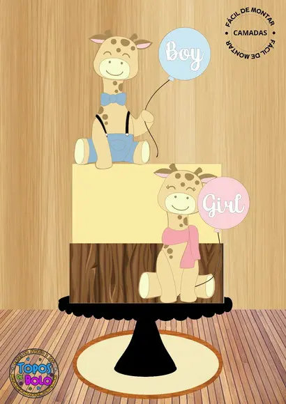 Arquivo de Corte Topo de Bolo Chá Revelação Girafas Baby