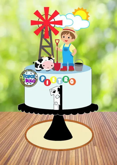 Topo de Bolo Menino e Fazendinha - Arquivo Digital