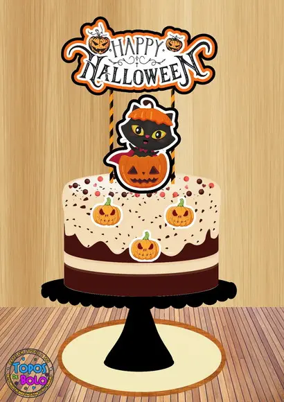 Arquivo de Corte Topo de Bolo Halloween Gatinho Abobora