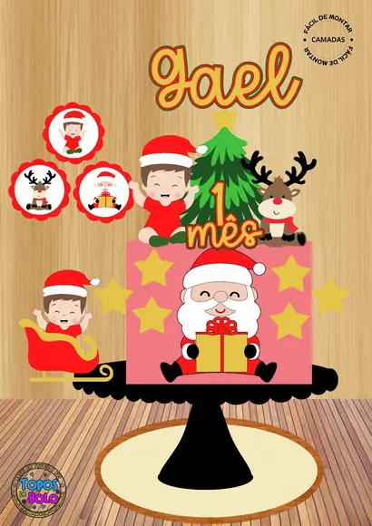 Arquivo de Corte Topo de Bolo Noel Bebê e Rena