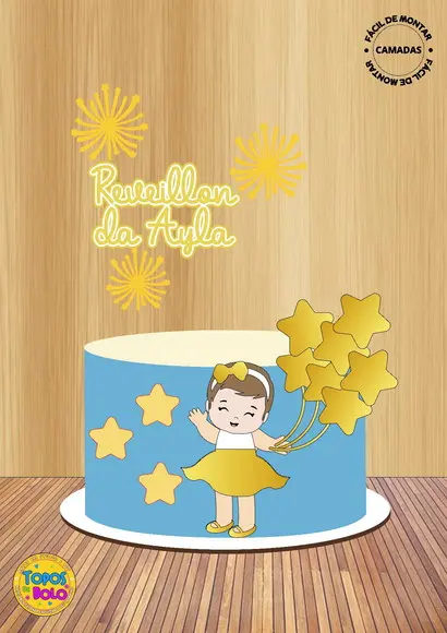 Arquivo de Corte Topo de Bolo Menina Reveillon Camadas