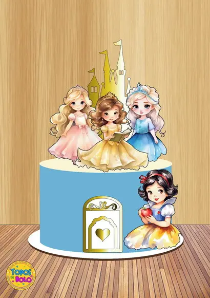 Arquivo de Corte Topo de Bolo Princesas Cute Aquarela