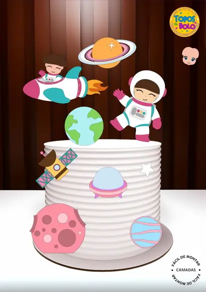 Arquivo de Corte Topo de Bolo Astronautas Menina