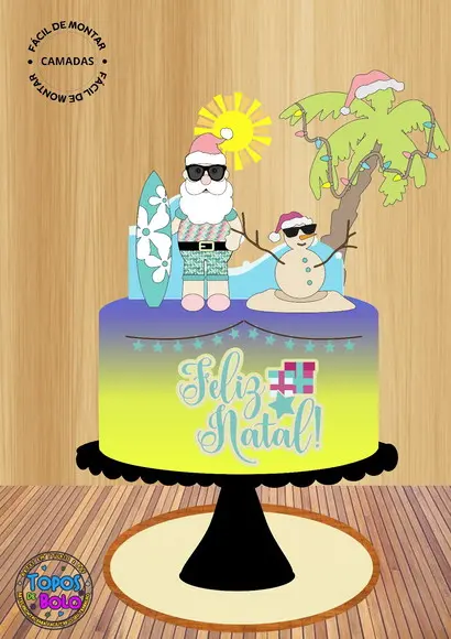 Arquivo de Corte Topo de Bolo Natal Tropical Papai Noel