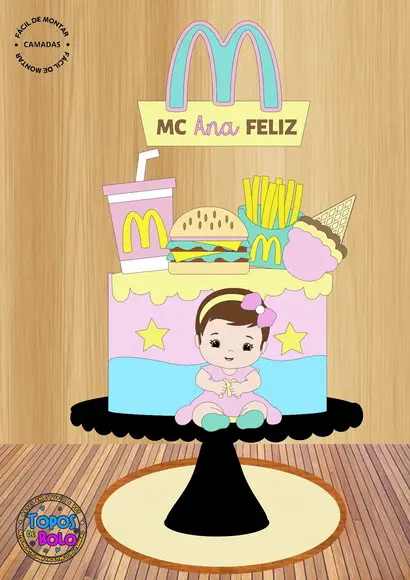 Arquivo de Corte Topo de Bolo Mc Donalds Bebê Rosa