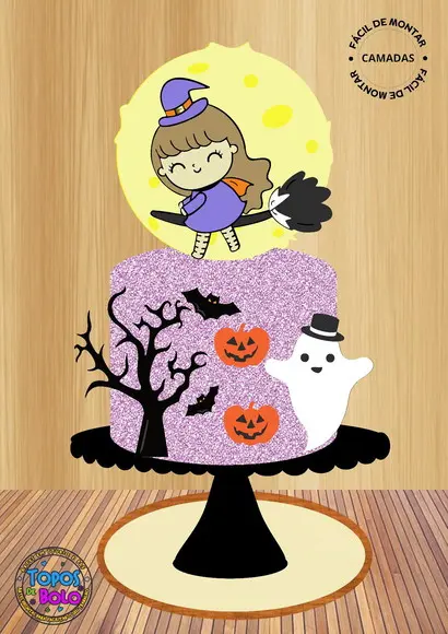 Arquivo de Corte Topo de Bolo Halloween Bruxinha Cute