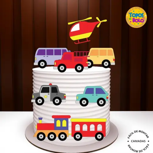 Arquivo de Corte Topo de Bolo Carrinhos Transporte