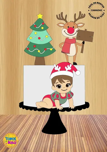 Topo de Bolo Bebê de Natal Engatinhando