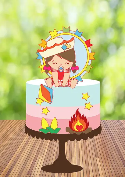 Topo de Bolo Menina Baby Junina - Arquivo Digital