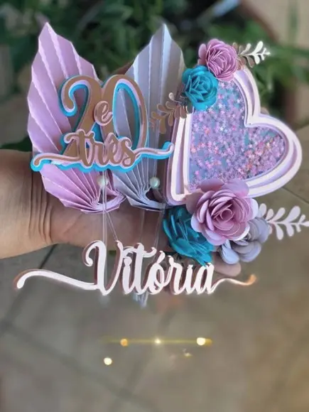 Arquivo de Corte Topo de Bolo Coração e Flor Plissada