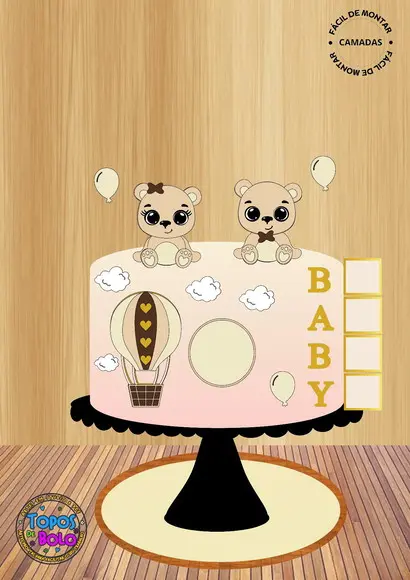 Arquivos de Corte Topo de Bolo Ursinhos Baby Boy ou Girl
