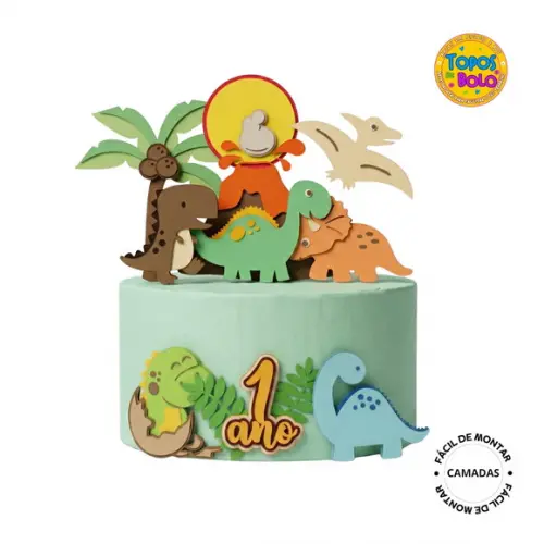 Arquivo de Corte Topo de Bolo Dinossauros Camadas Infantil