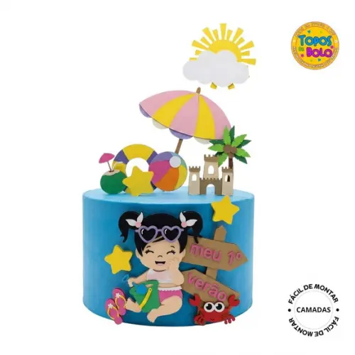 Topo Bebê Menina na Praia Meu Primeiro Verão