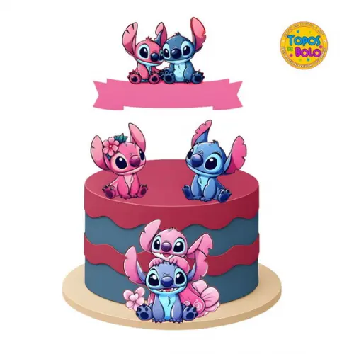 Arquivo de Corte Topo de Bolo Stitch e Angel Fofos