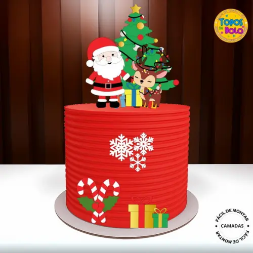 Arquivo de Corte Topo de Bolo Papai Noel e Rena 01
