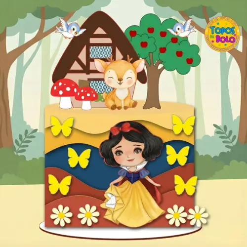Arquivo de Corte Topo de Bolo Branca de Neve Aquarelada