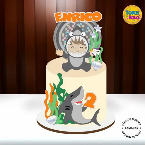 Arquivo de Corte Topo de Bolo Tubarão Menino Baby