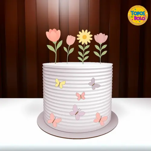 Arquivo de Corte Topo de Bolo Borboletas e Flores 02