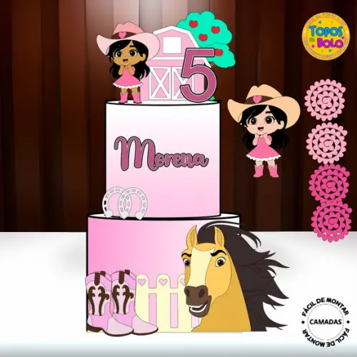 Arquivo de Corte Topo de Bolo Menina Cowgirl Camadas