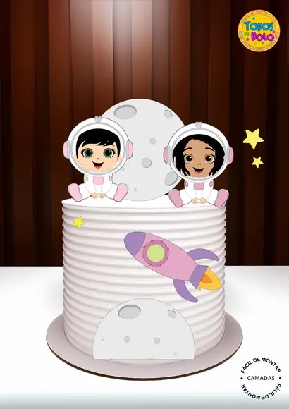 Arquivo de Corte Topo de Bolo Astronauta Menina