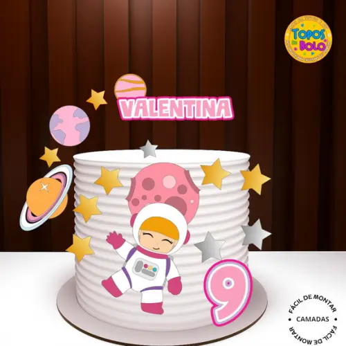 Arquivo de Corte Topo de Bolo Astronautas Rosa