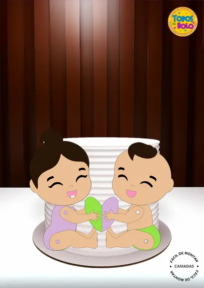 Arquivo de Corte Topo de Bolo Bebês Casal