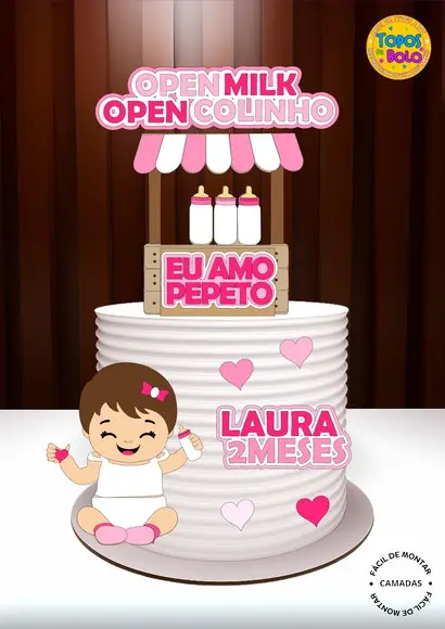 Arquivo de Corte Topo de Bolo Open Milk Bebê Menina