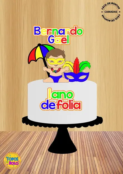 Arquivo de Corte Topo de Bolo Folia Menino Camadas